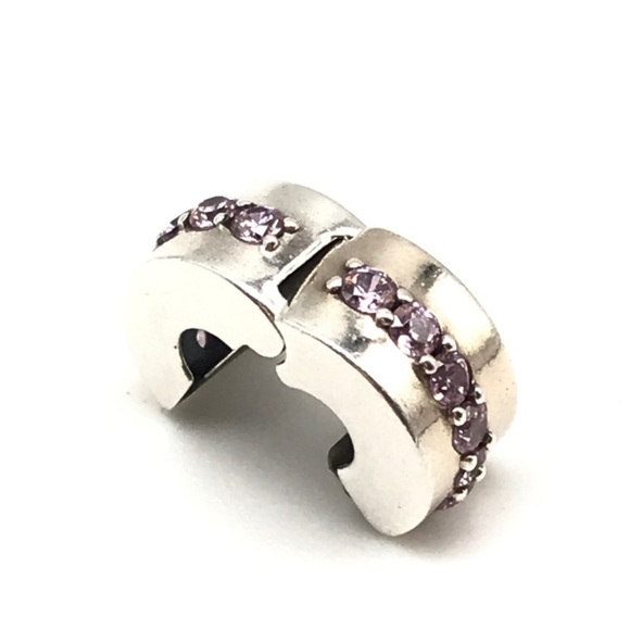 Pandora Light Pink CZ Sparkling Row Shiny Path Clip Sparkly Bead Charm - Picture 5 of 6